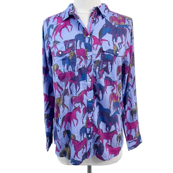 SUNDANCE Equestrian Joy Pearl Snap Horse Print Shirt Size Small - Picture 1 of 16